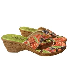 Jeon 9 Leather Wedge Sandals - Asian Inspired Sublimation Floral Print NWOB